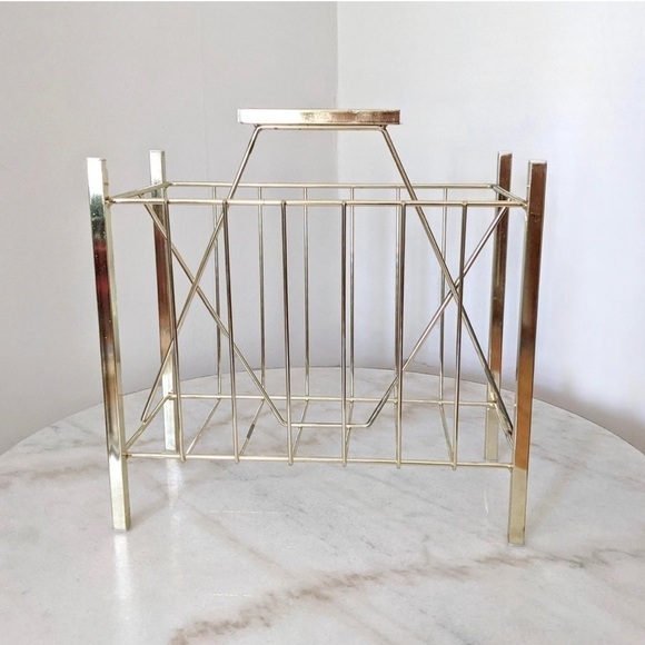 Mid Century Modern Brass Magazine Rack - Picture 3 of 8